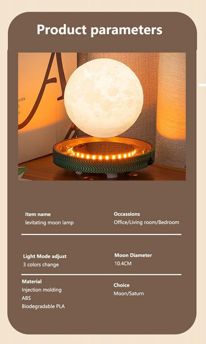 Levitating Moon Lamp Floating Saturn Lamp with Transparent Luminous Light Base Suspension 360° Rotation Saturn Light 3 Colors Display Mode Table Lamp for Home Office